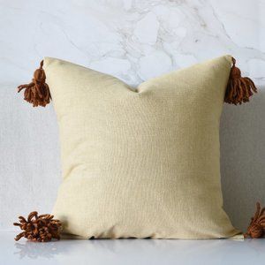 Moroccan Tan Beige Pom Pom Pillow